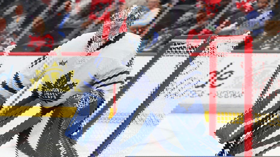 Maple Leafs goalie Anthony Stolarz hospitalized after puck hits throat in freak warmup incident