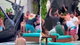 Terrifying scene unfolds as metal cabana frame crashes into packed casino pool area