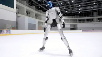 Unitree G1 humanoid robot ice skates and Rollerblades